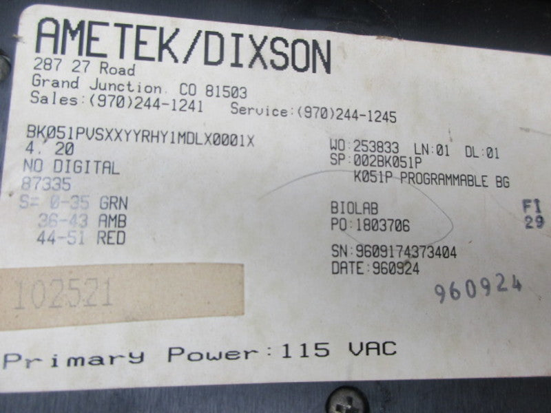 DIXSON BK051PVSXXYRHY1MDLX0001X PROGRAMMABLE BARGRAPH  UNMP