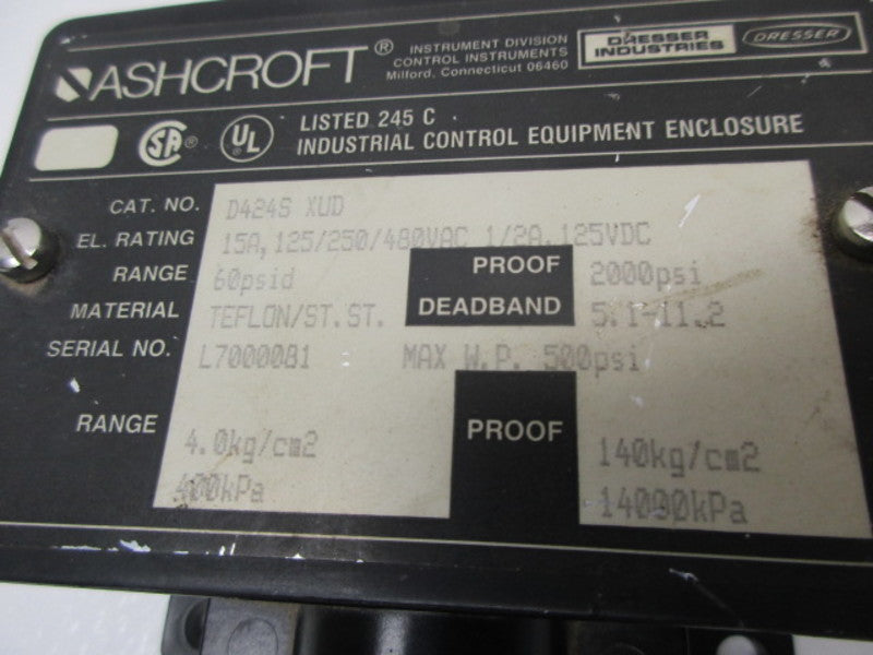 ASHCROFT D424S XUD DIFFERENTIAL SWITCH 2000PSI  NSNP