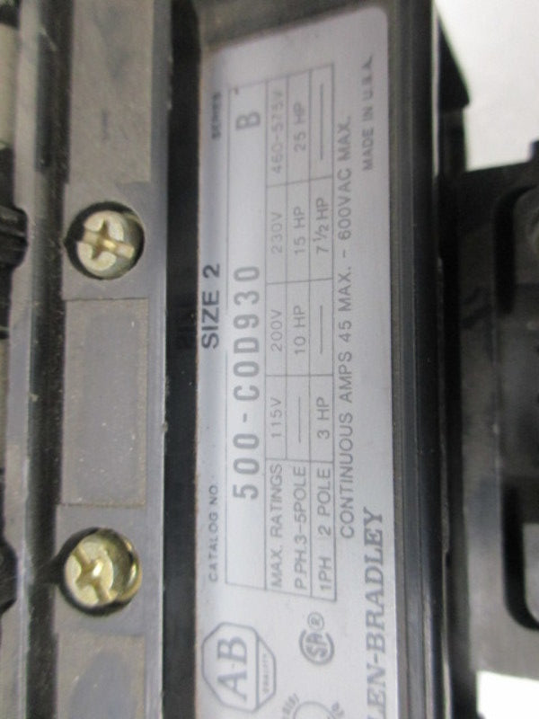 INDUSTRIAL SPARE PART 500-C0D930 SER.B CONTACTOR  UNMP
