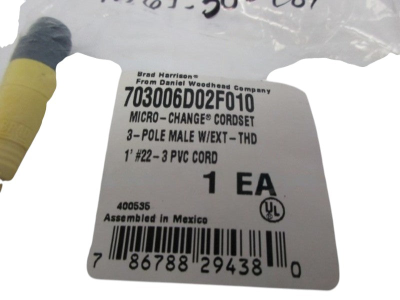 DANIEL WOODHEAD 703006D02F010 MICRO-CHANGE CORDSET 3POLE NSMP