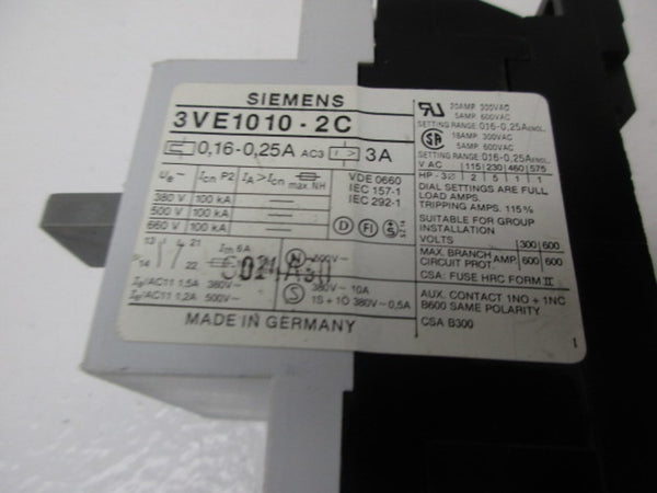 SIEMENS 3VE1010-2C CIRCUIT BREAKER 0,16-0,25A (AS PICTURED)  UNMP
