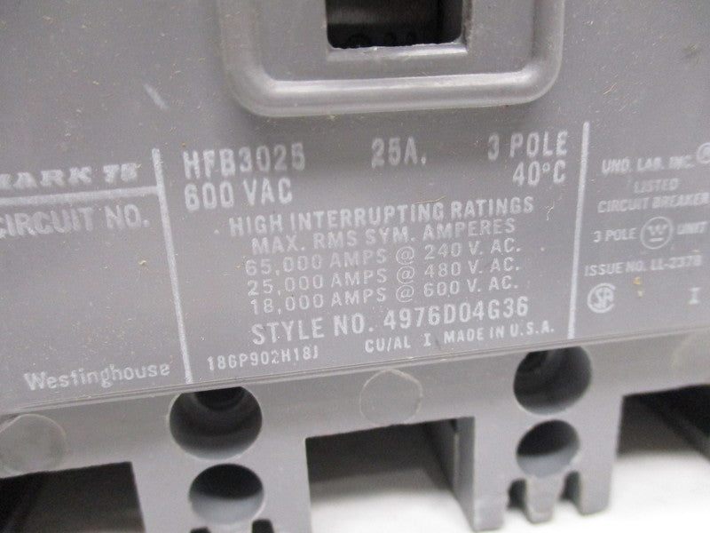 WESTINGHOUSE HFB3025 25AMPS, 600VAC, 3POLE   NSMP