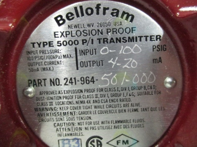 BELLOFRAM 241-964-501-000 TYPE 5000 P/I TRANSMITTER NSNP