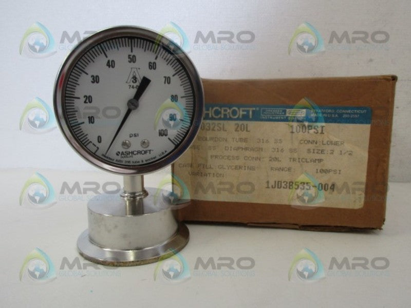 ASHCROFT 251032SL20L-100# PRESSURE GAUGE 100 PSI NSMP