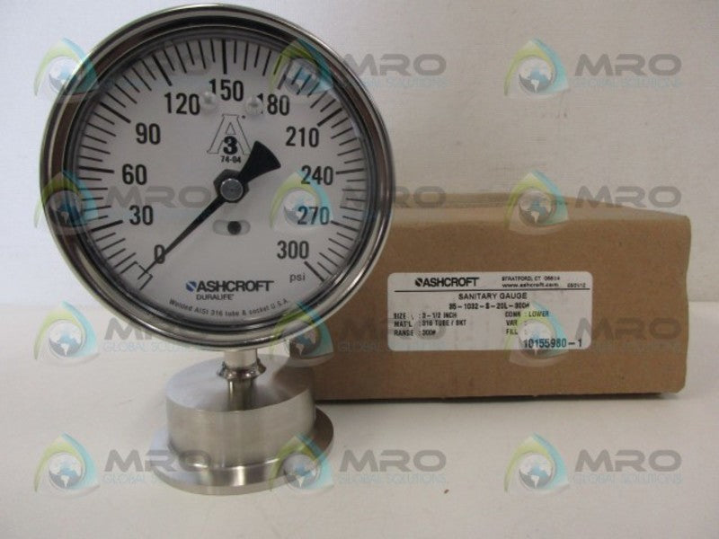 ASHCROFT 351032S20L-300# SANITARY GAUGE 0-300 PSI NSMP