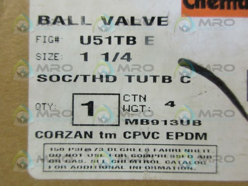 CHEMTROL MB913UB BALL VALVE W/HANDLE  NSMP