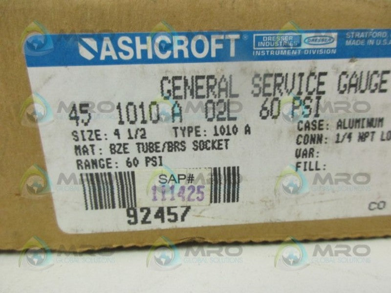 ASHCROFT 451010A02L-60# 0-60 GENERAL SERVICE GAUGE  NSMP
