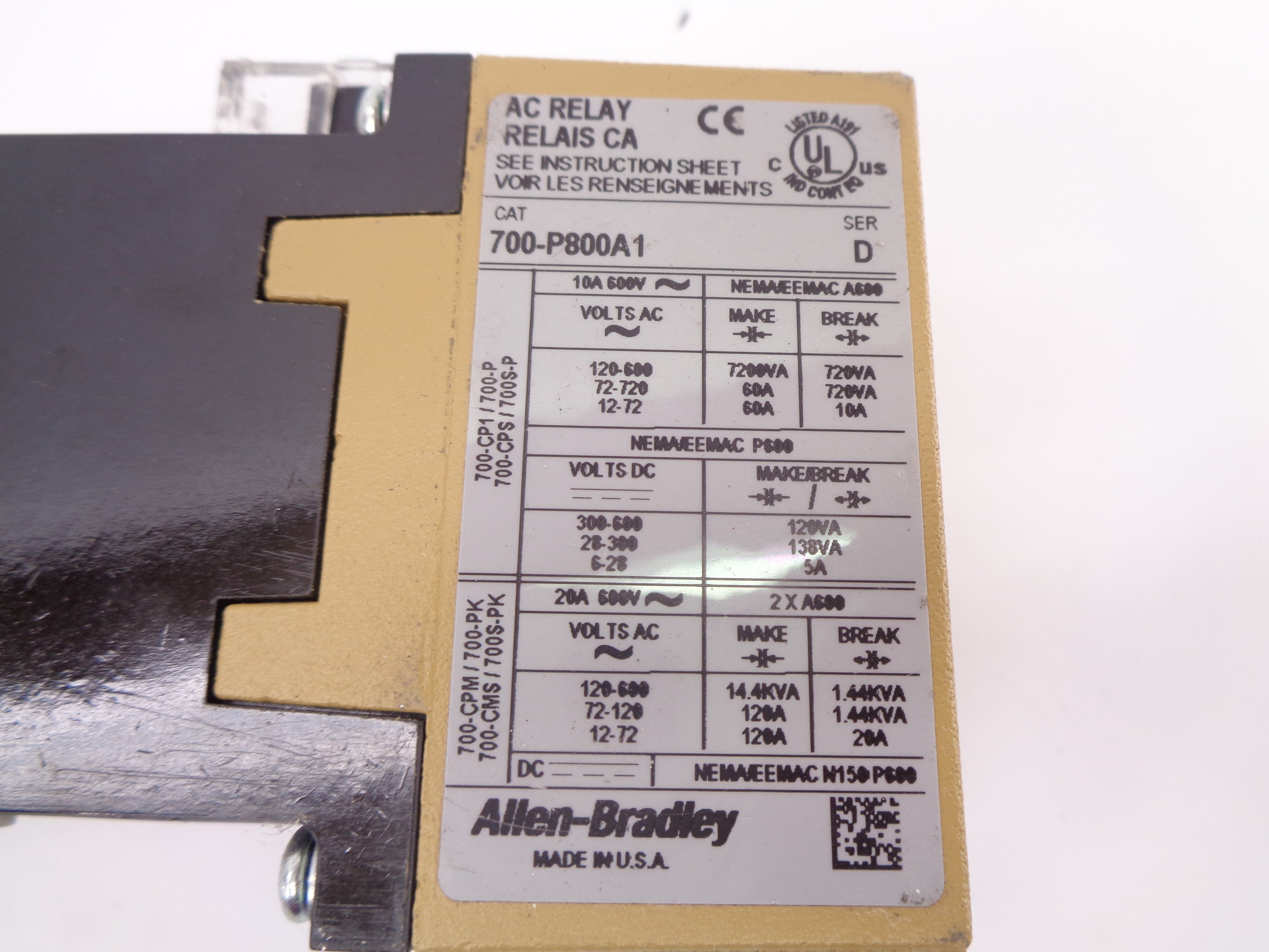 INDUSTRIAL SPARE PART 700-P800A1 SER. D 110/115-120V NSNP