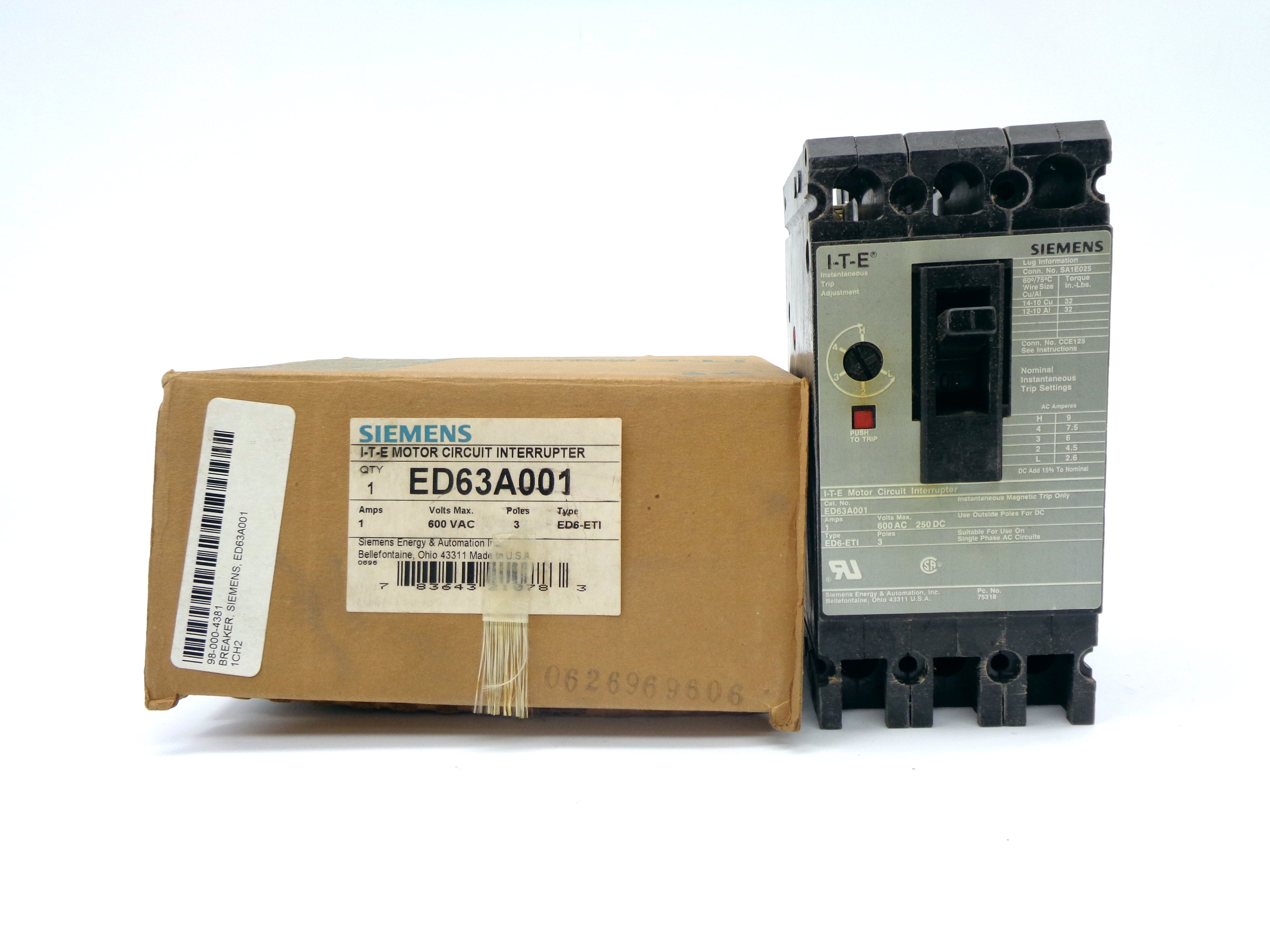 SIEMENS ED63A001 1A 600V NSMP