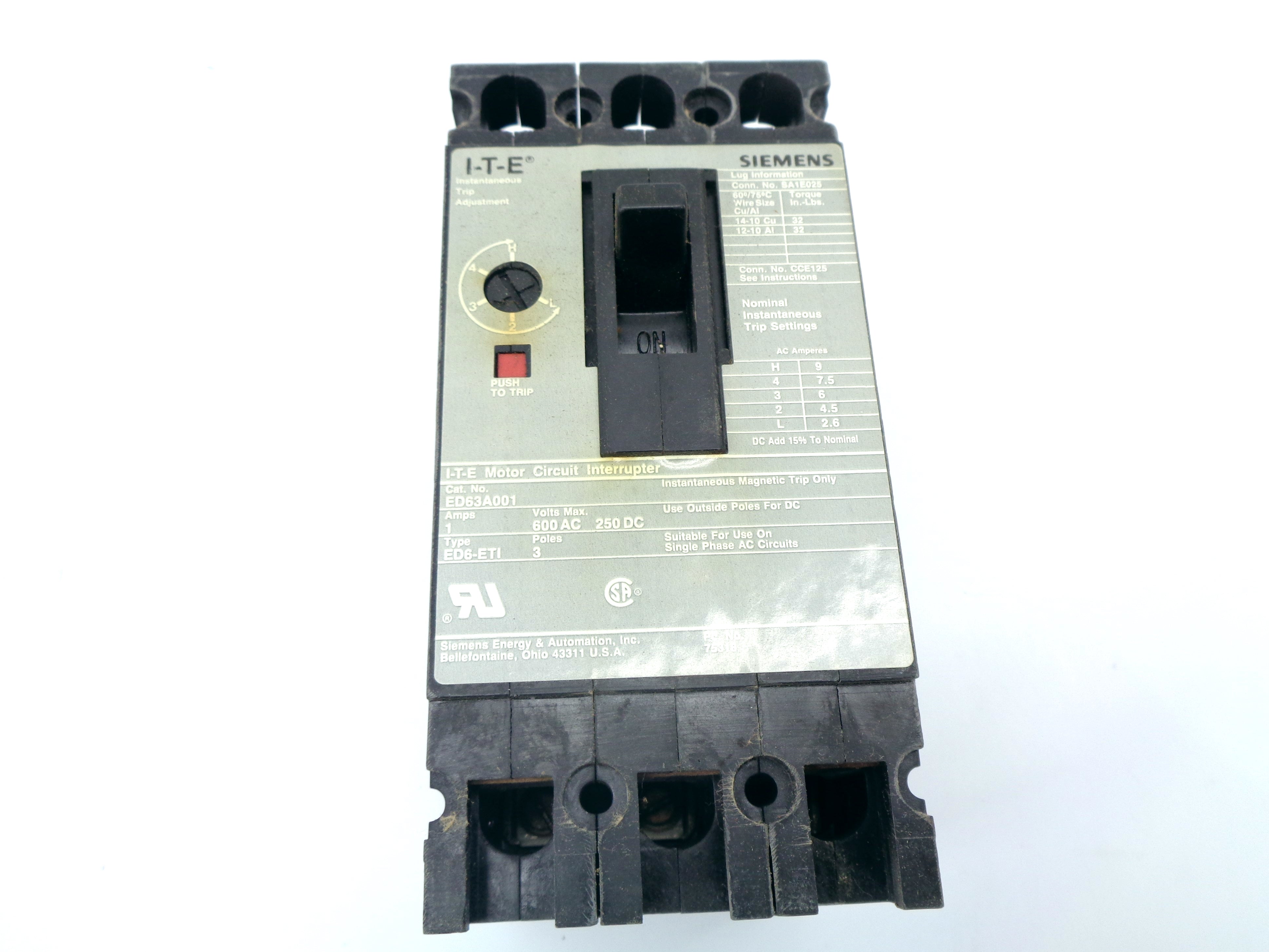 SIEMENS ED63A001 1A 600V NSMP