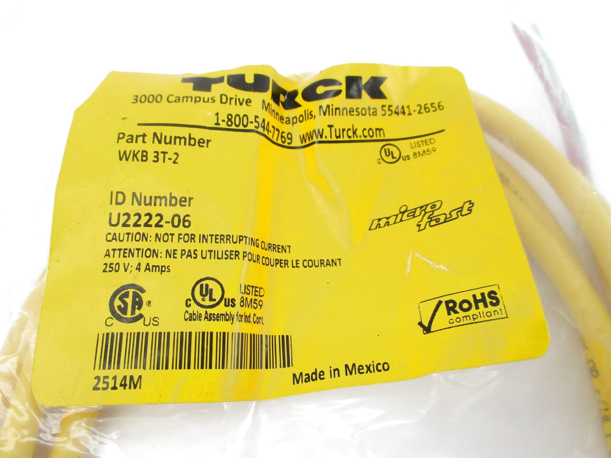 TURCK WKB3T-2 U2222-06 250V 4A NSMP