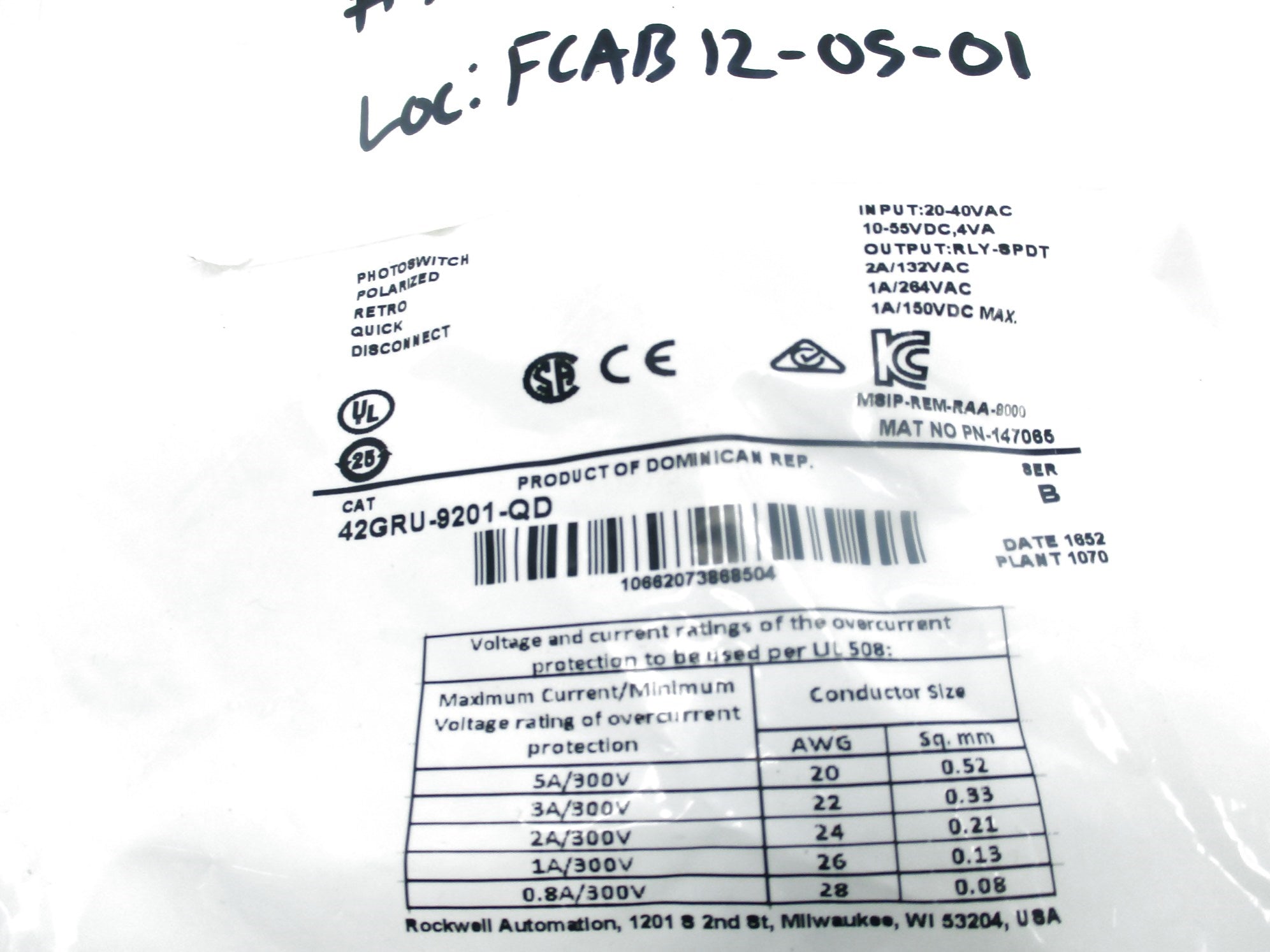 ALLEN BRADLEY 42GRU-9201-QD SER. B 20-40VAC NSMP