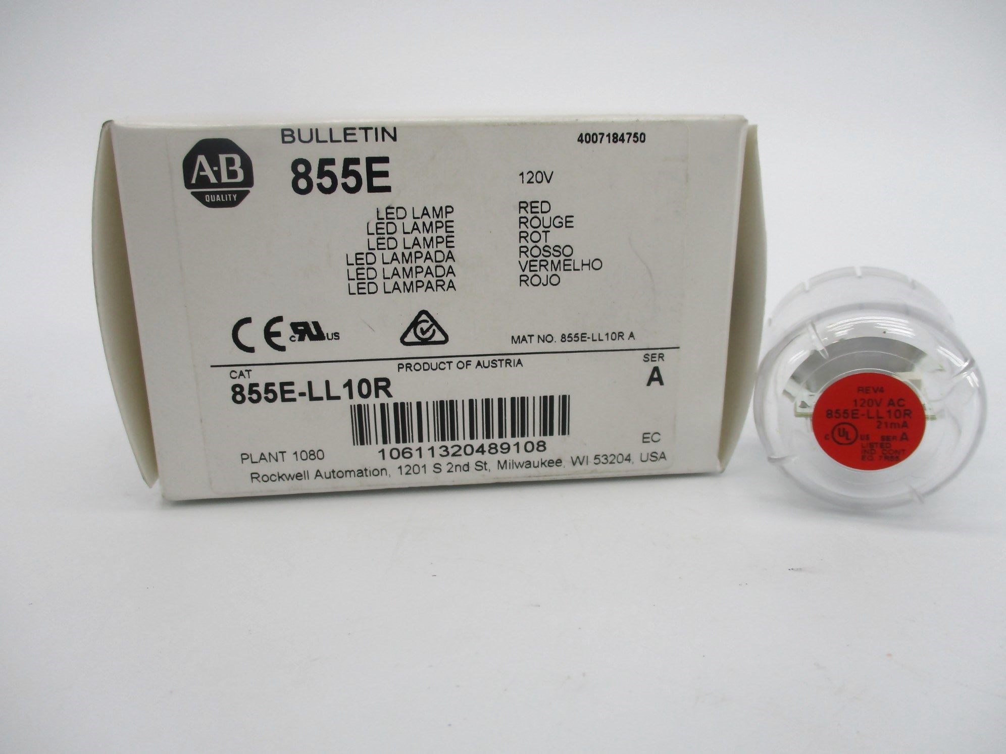 ALLEN BRADLEY 855E-LL10R SER. A 120VAC (WH) NSMP