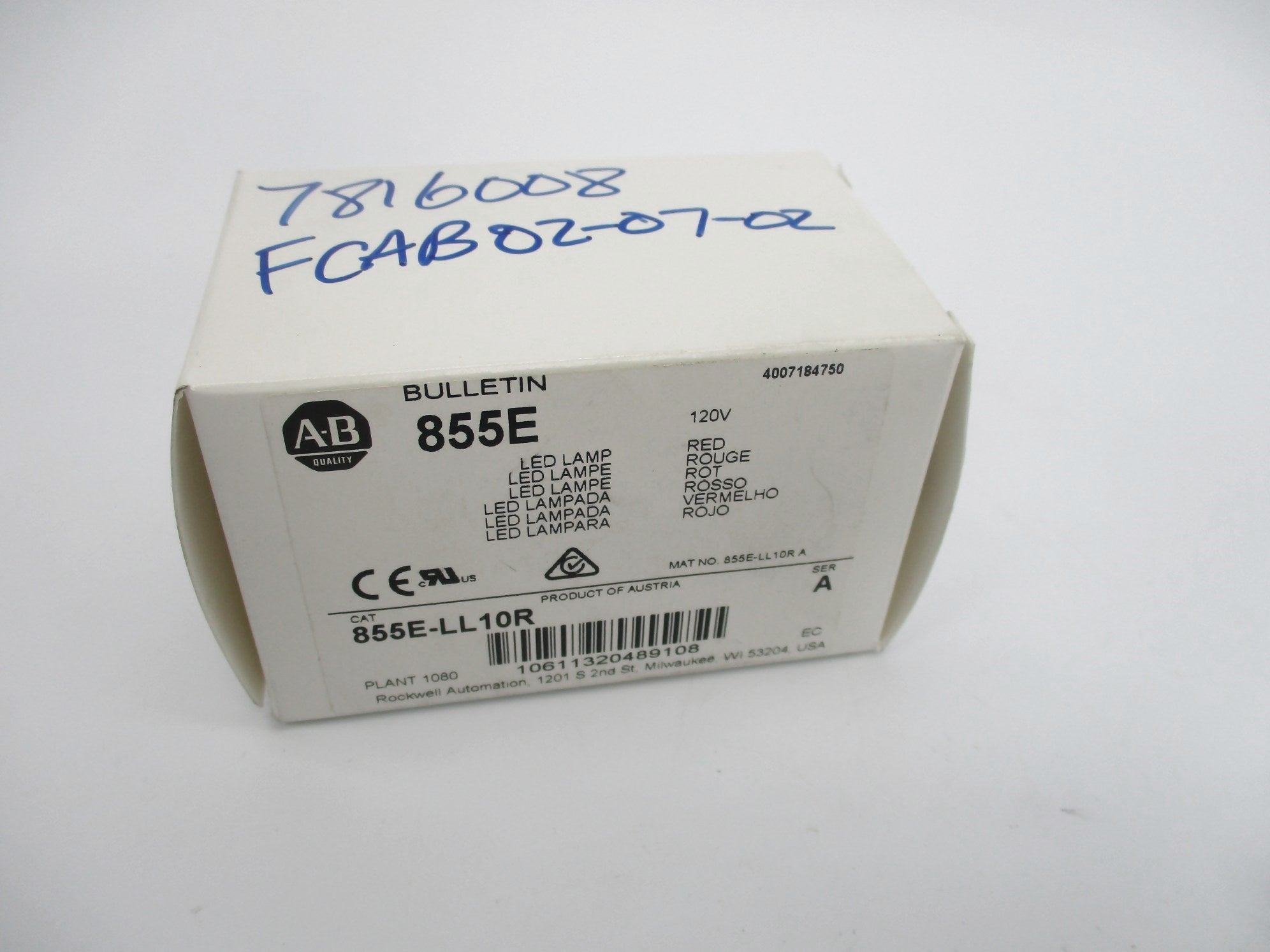 ALLEN BRADLEY 855E-LL10R SER. A 120VAC (WH) NSMP