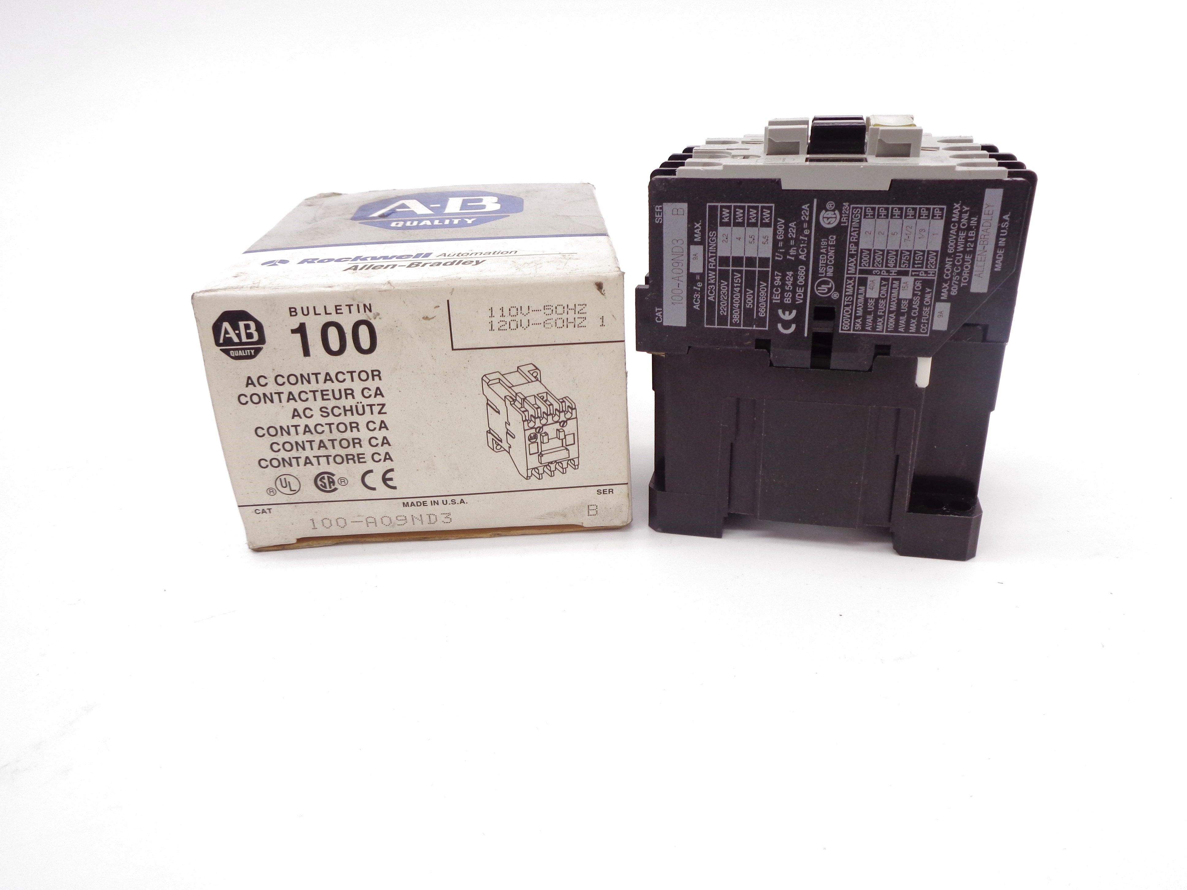 ALLEN BRADLEY 100-A09ND3 SER. B 110-120V 9A (GY/BL) NSMP