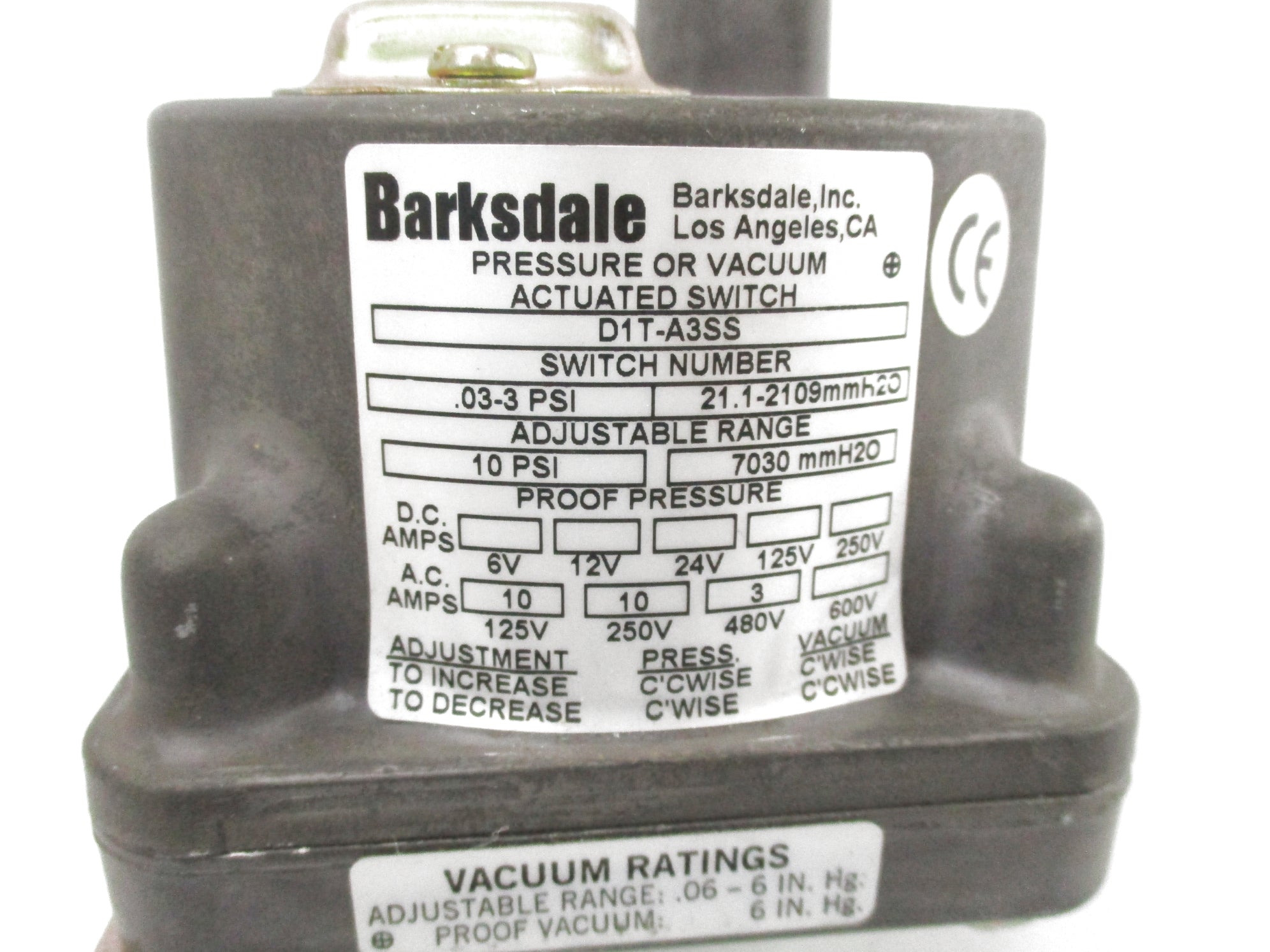 BARKSDALE D1T-A3SS 10PSI NSNP