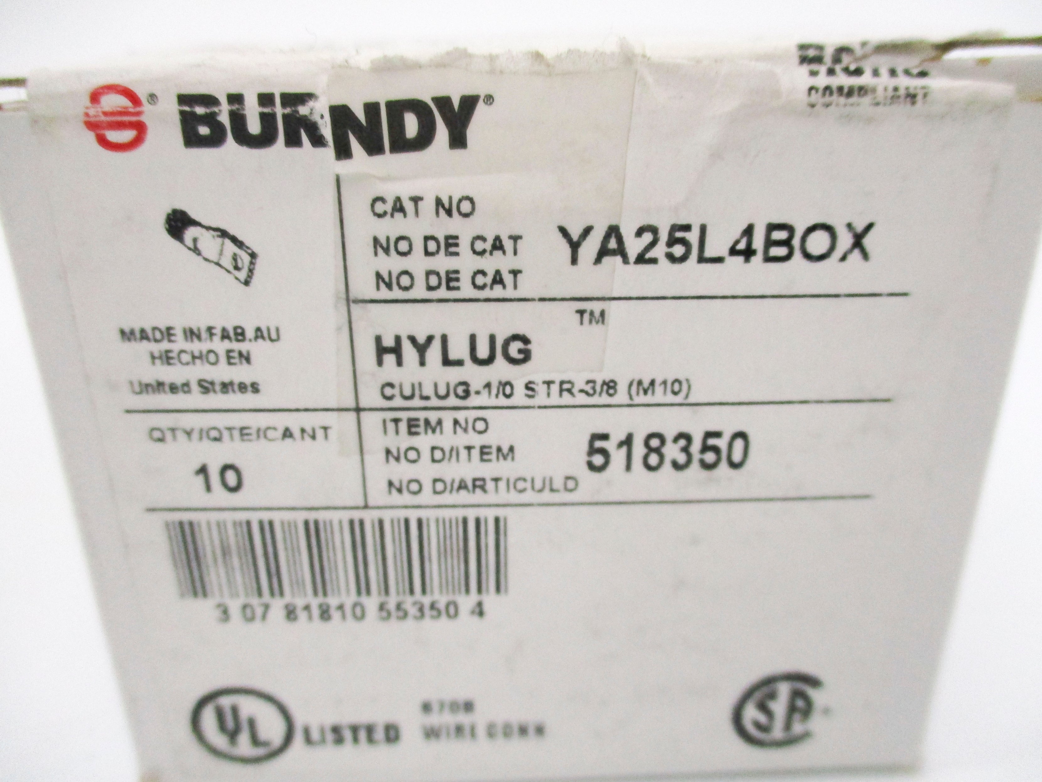 BURNDY YA25L4BOX (PKG OF 10) NSMP
