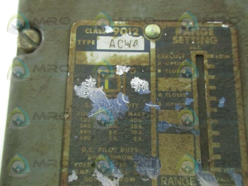 SQUARE D 9012-ACW4 PRESSURE SWITCH (AS PICTURED) UNMP