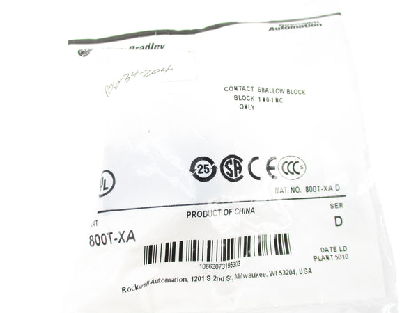 ALLEN BRADLEY 800T-XA SER. D NSMP