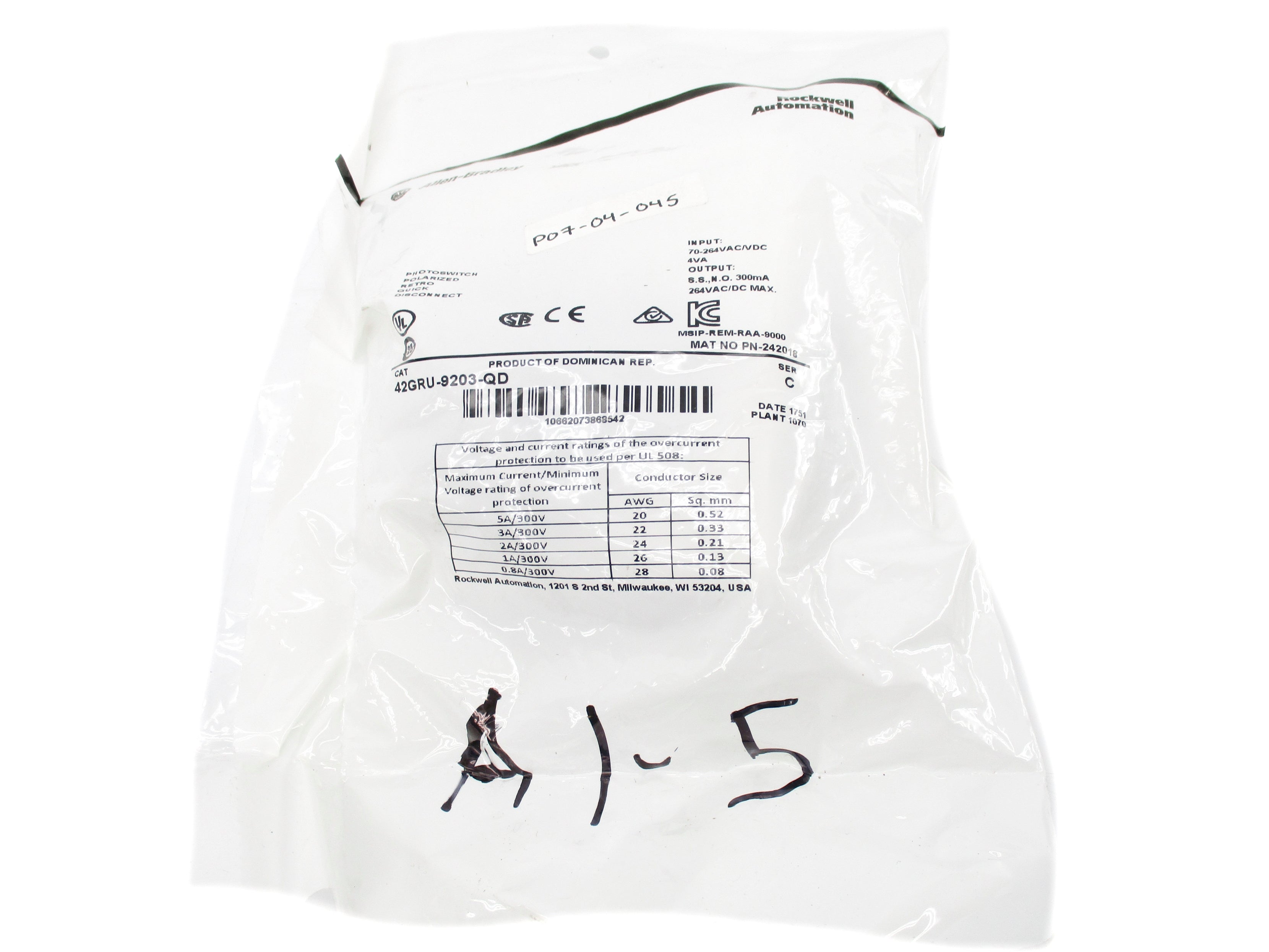 ALLEN BRADLEY 42GRU-9203-QD SER. C 70-264VAC/DC NSMP