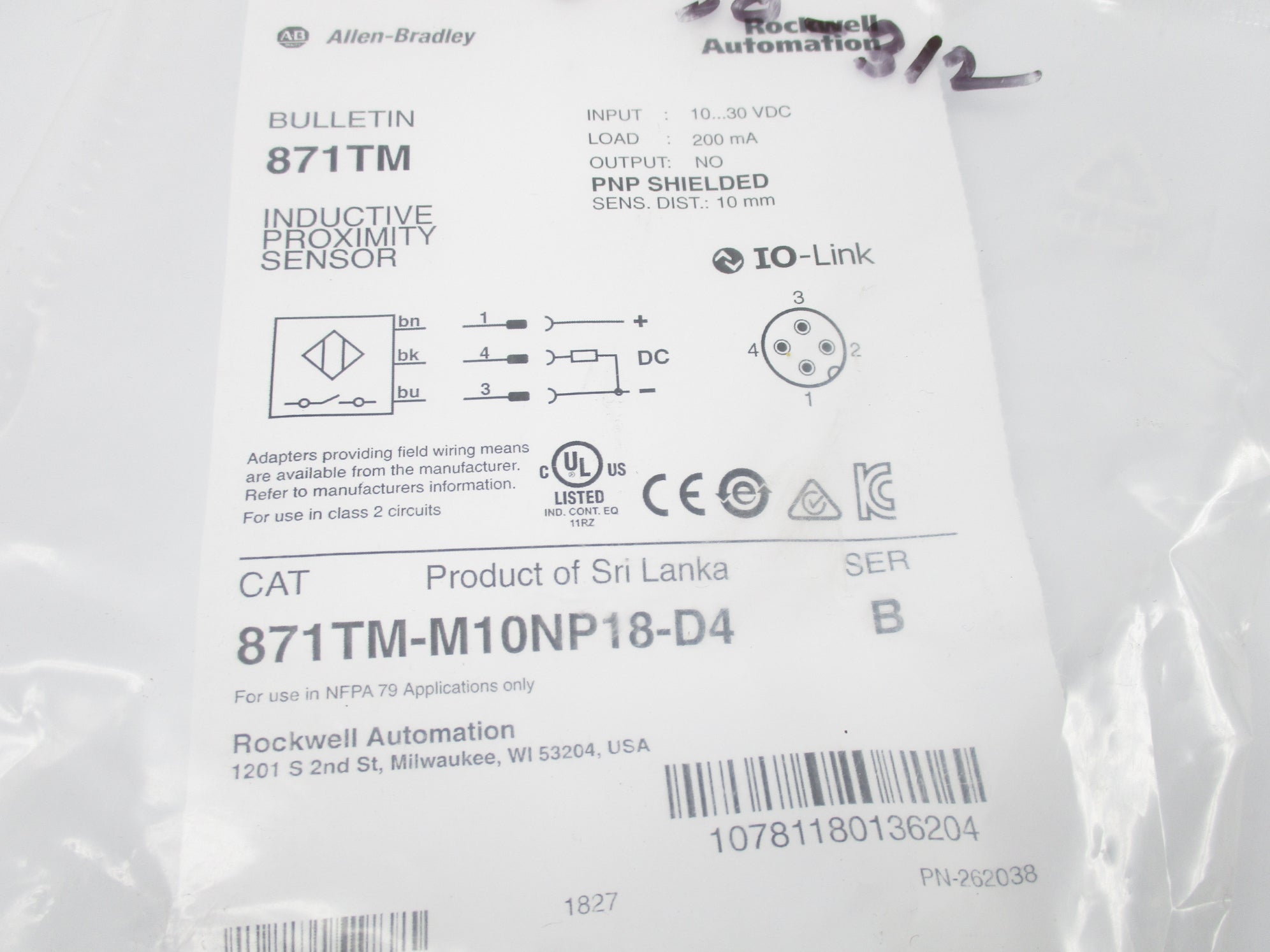 ALLEN BRADLEY 871TM-M10NP18-D4 SER. B NSMP