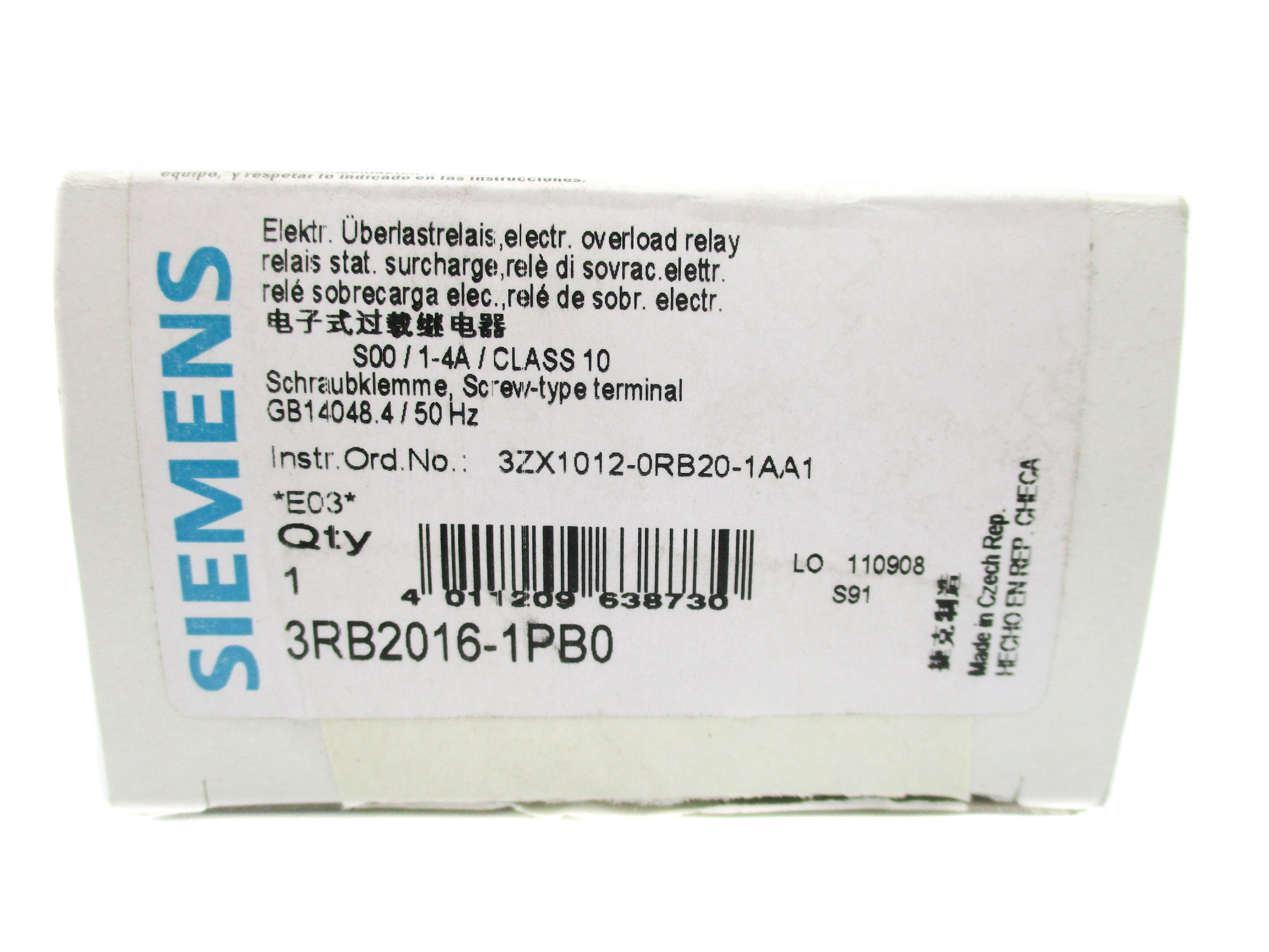 SIEMENS 3RB2016-1PB0 600VAC 1.0-4.0A NSMP