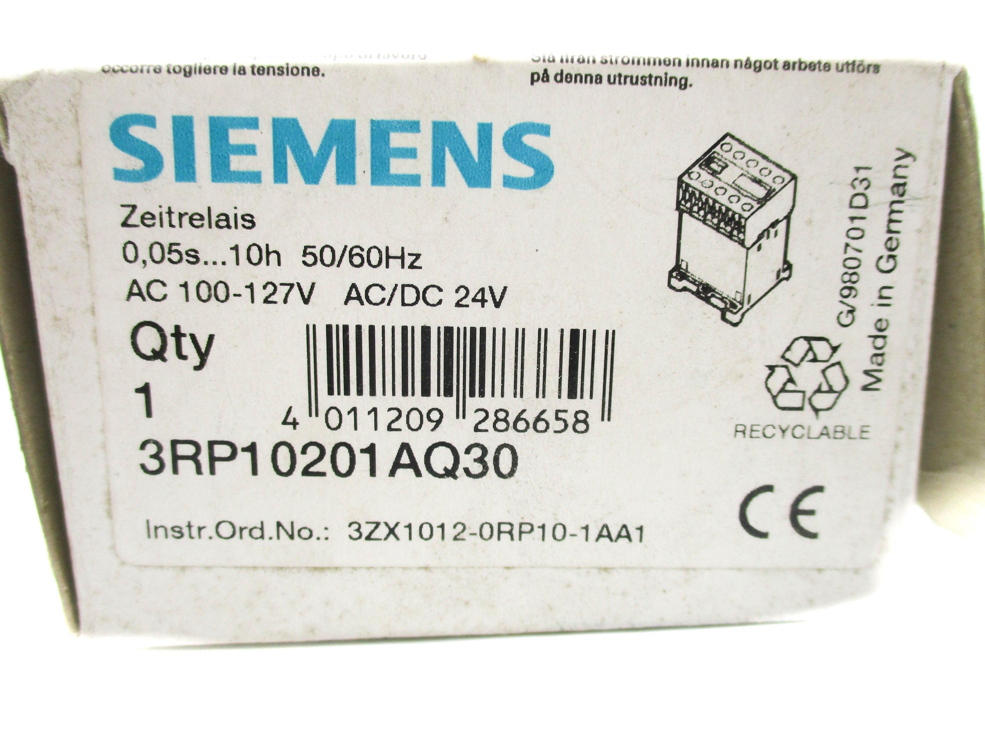 SIEMENS 3RP10201AQ30 100-127V/24V NSMP