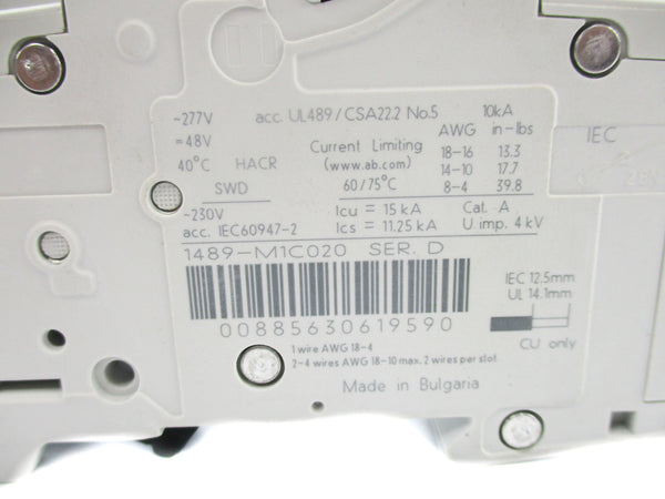 ALLEN BRADLEY 1489-M1C020 SER. D 277VAC 2A NSNP