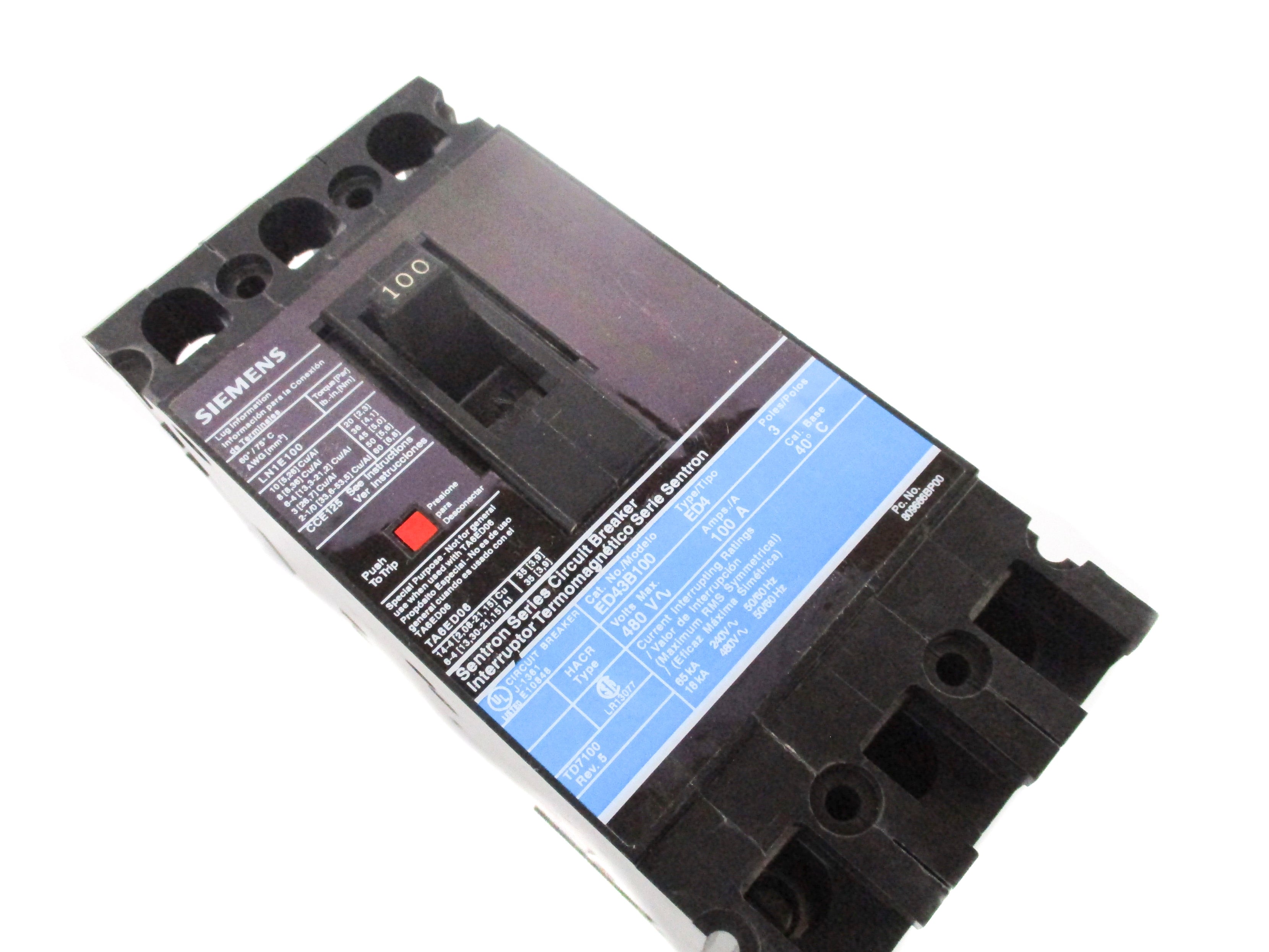 SIEMENS ED43B100 480V 100A NSMP