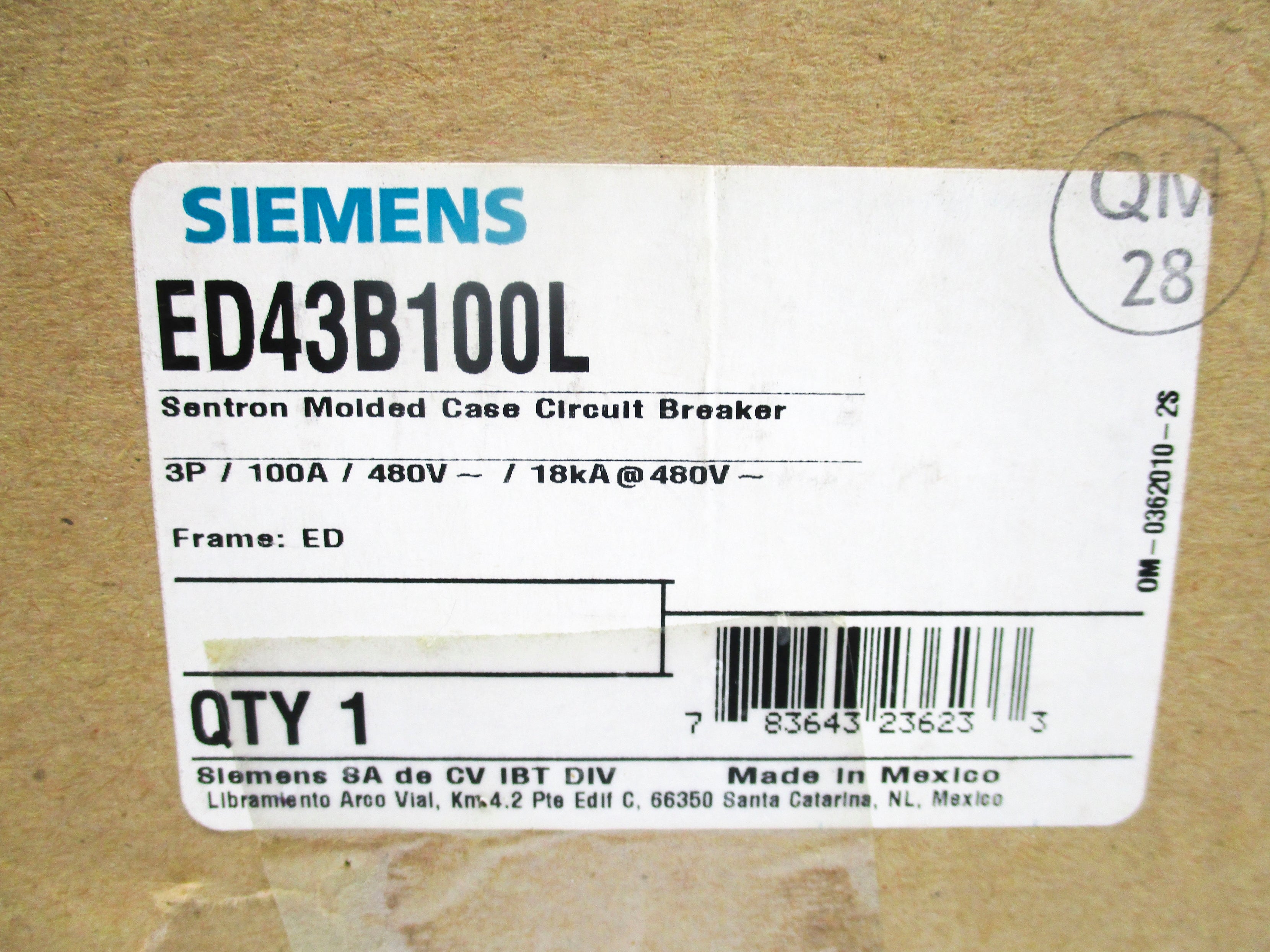 SIEMENS ED43B100 480V 100A NSMP