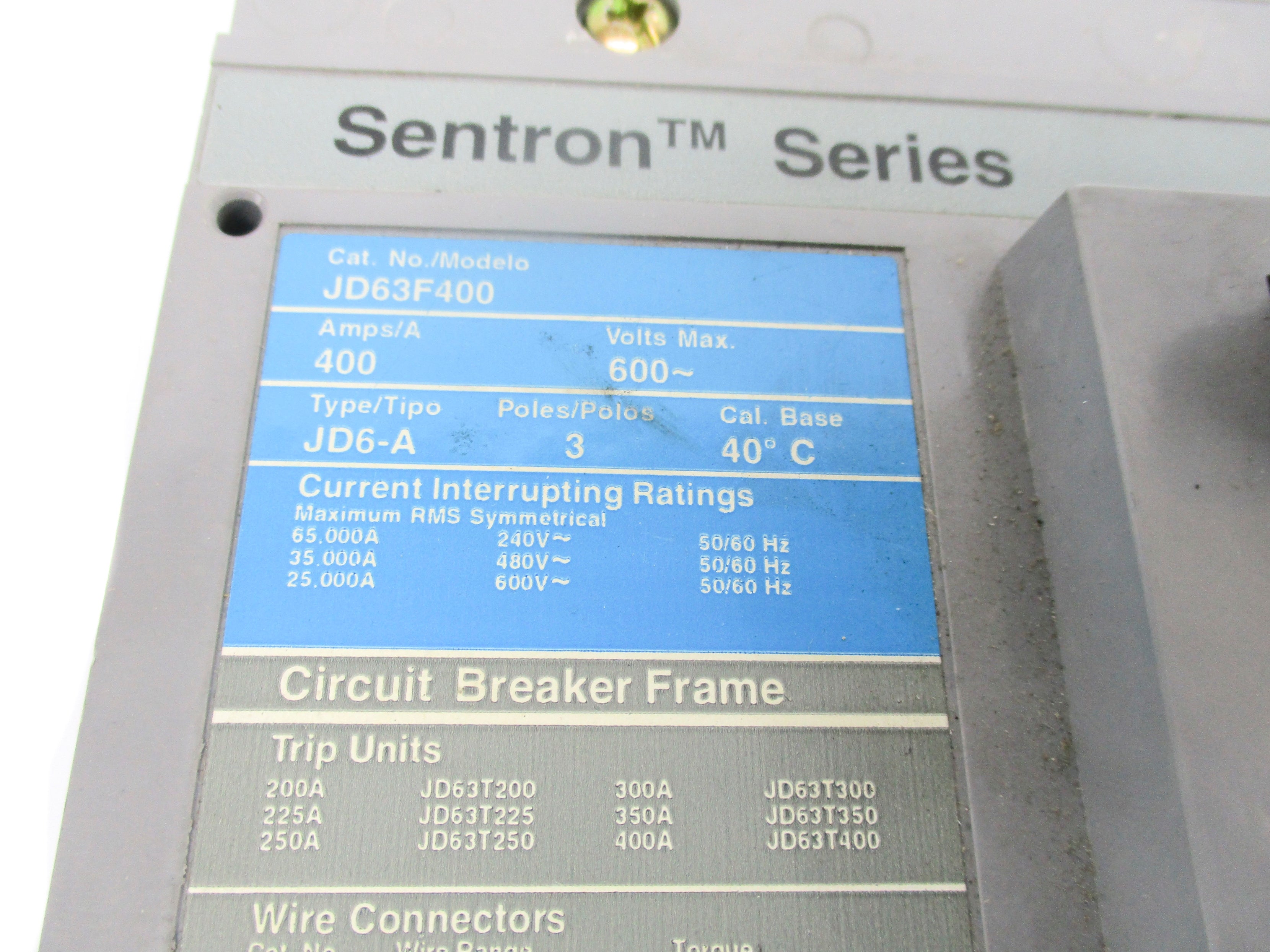 SIEMENS JD63F400 600V 400A UNMP