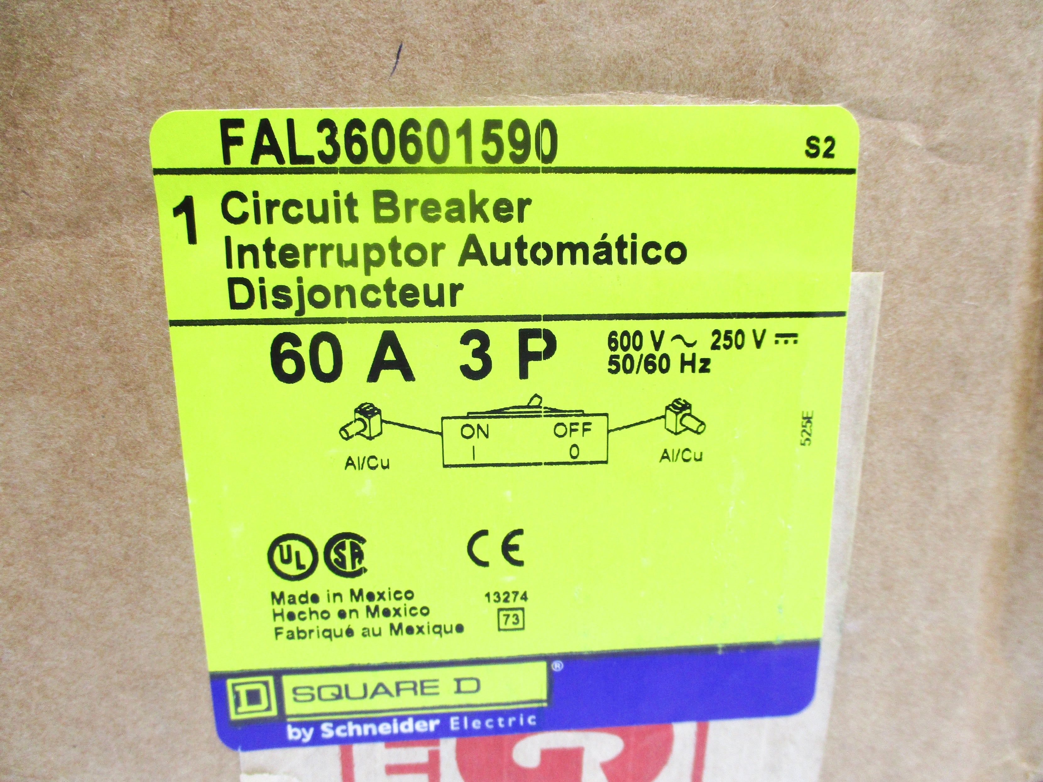 SQUARE D FAL360601590 600/250V 60A (GREEN) NSMP