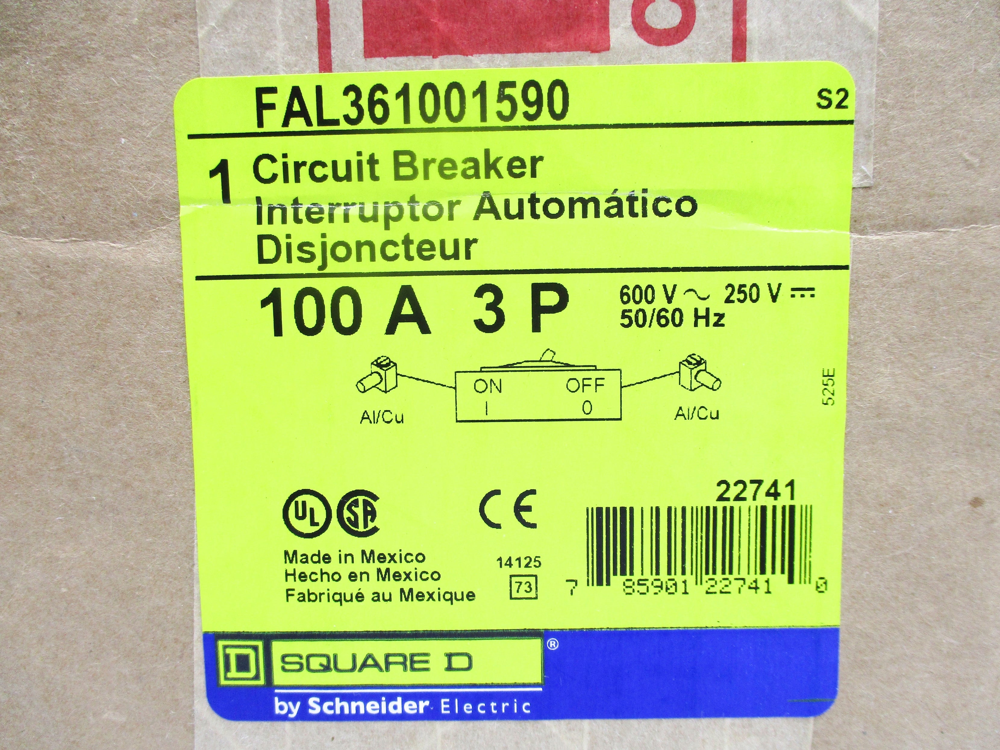 SQUARE D FAL361001590 600V 100A NSMP