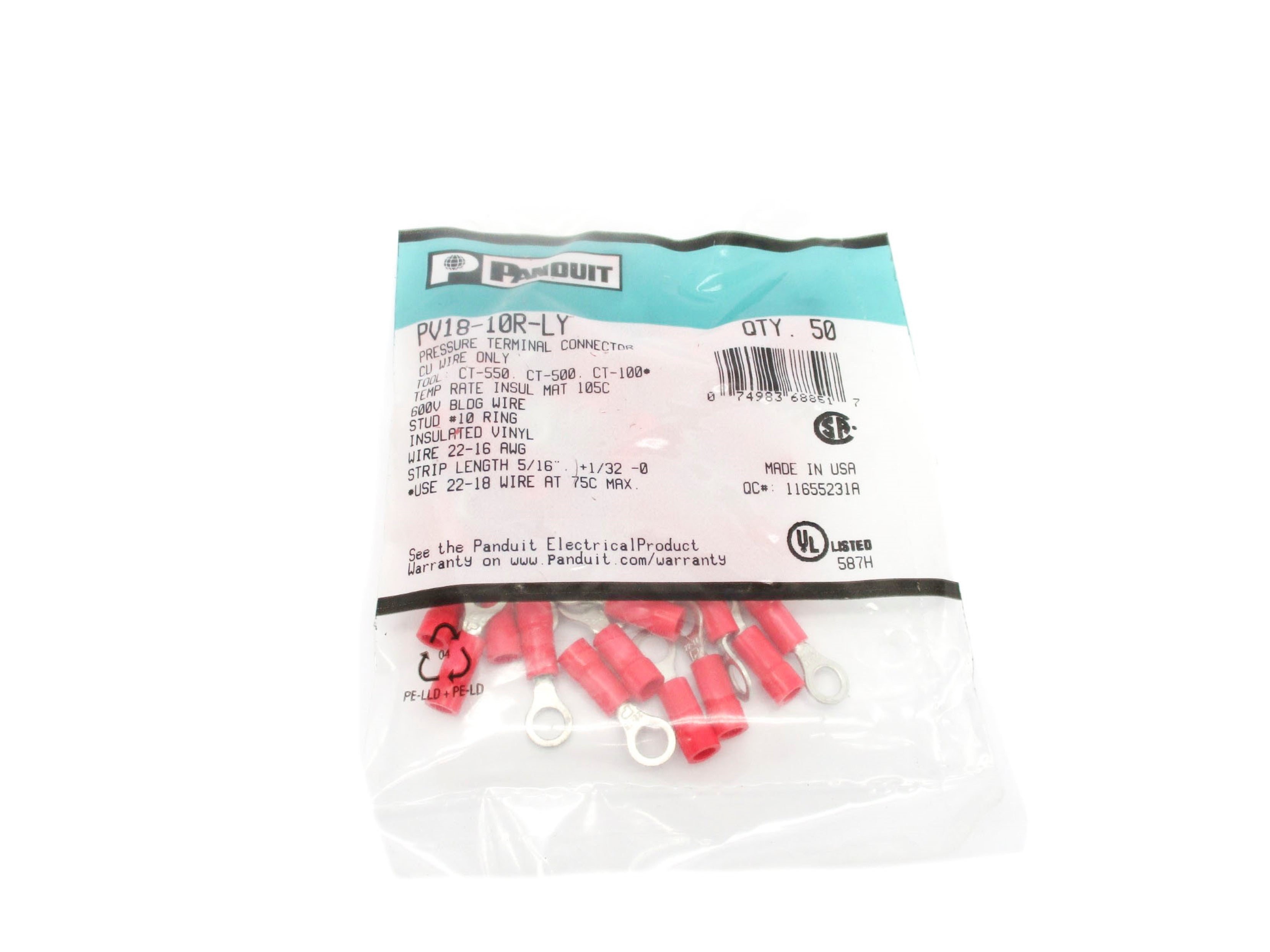 PANDUIT PV18-10R-LY (PKG OF 50) NSMP