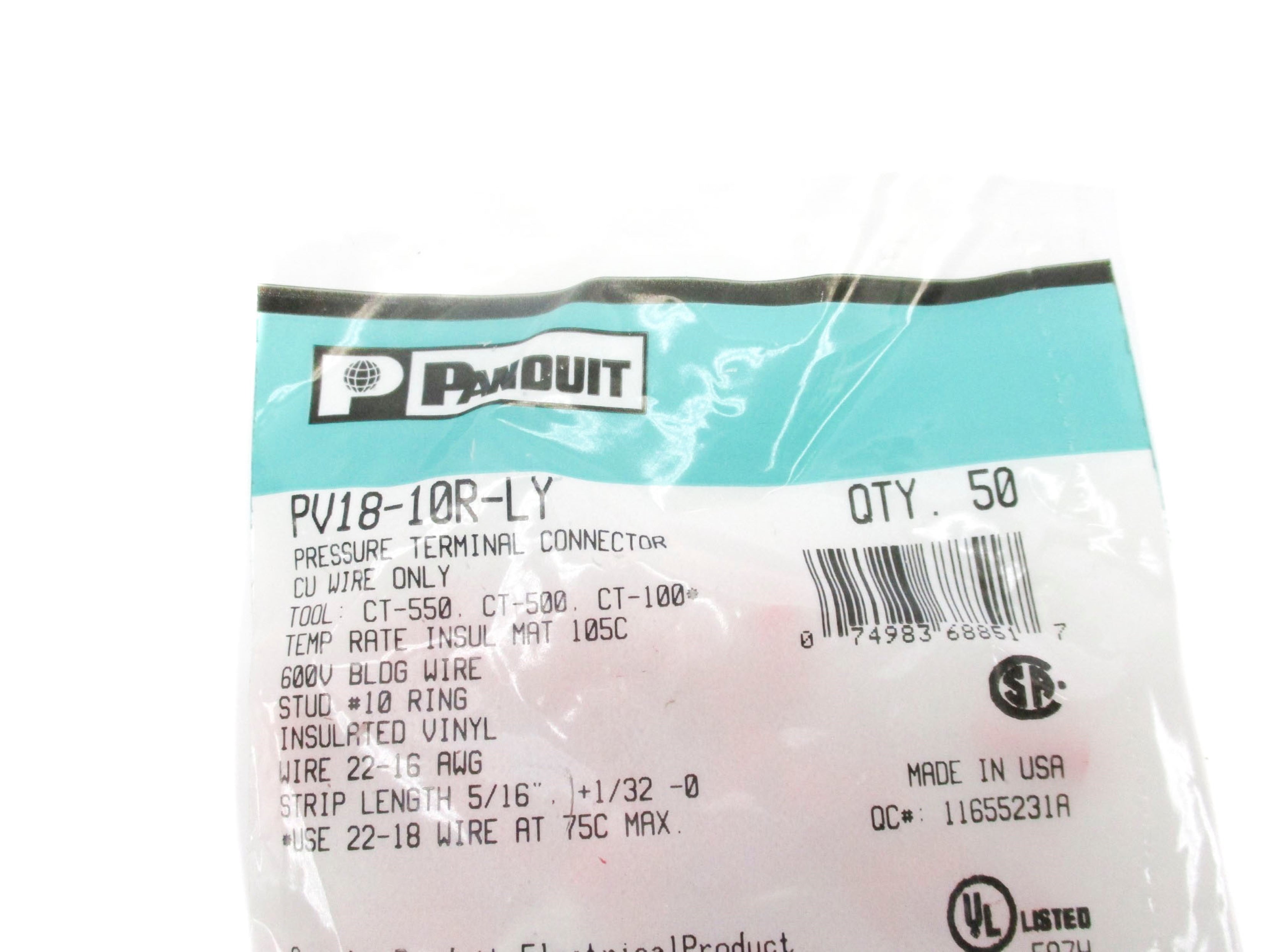 PANDUIT PV18-10R-LY (PKG OF 50) NSMP