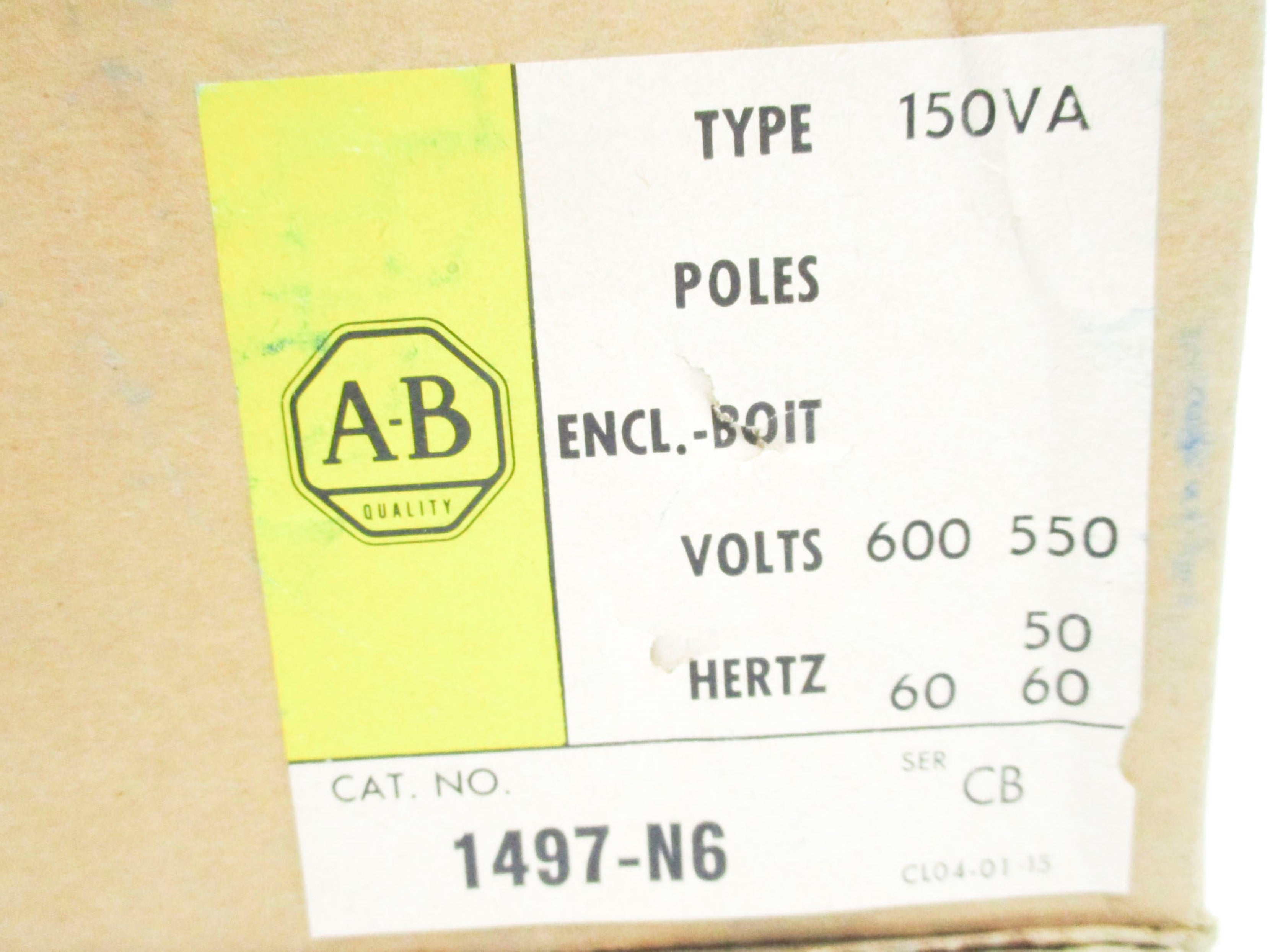 ALLEN BRADLEY 1497-N6 SER. CB 550/600V 150VA (BR/YL) NSMP