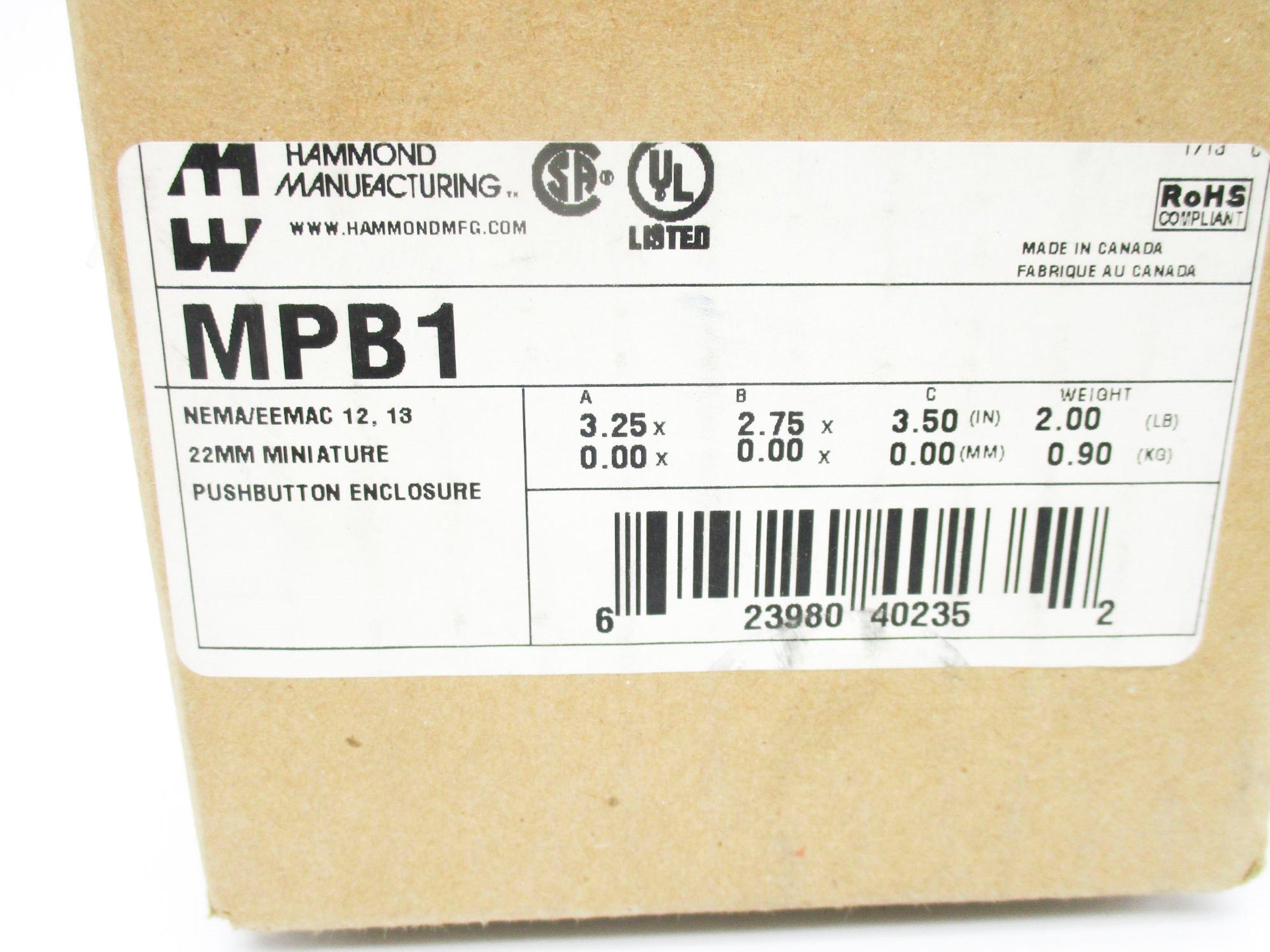 HAMMOND MANUFACTURING MPB1 NSMP