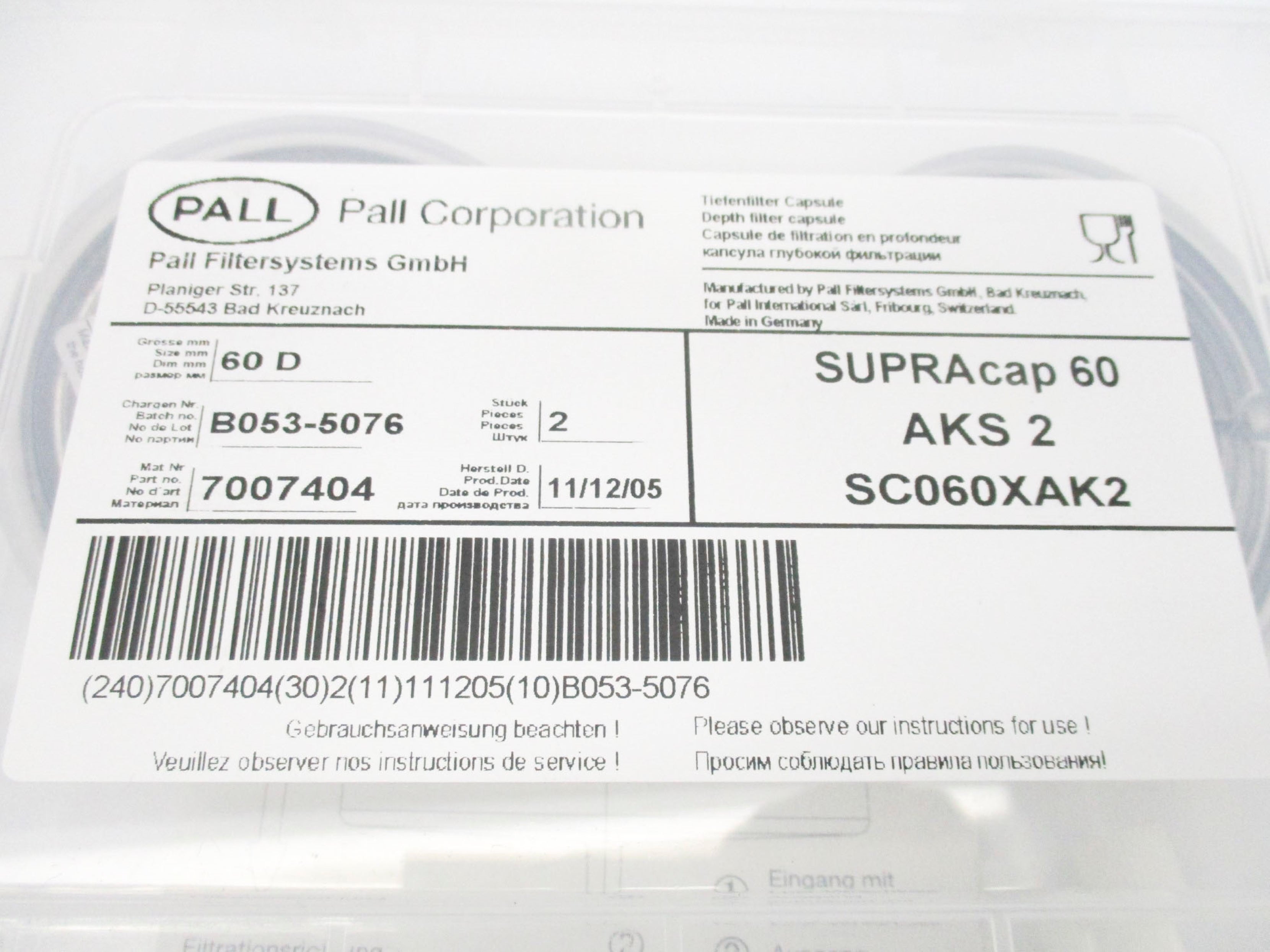 PALL SC060XAK2 (PKG OF 2) NSMP