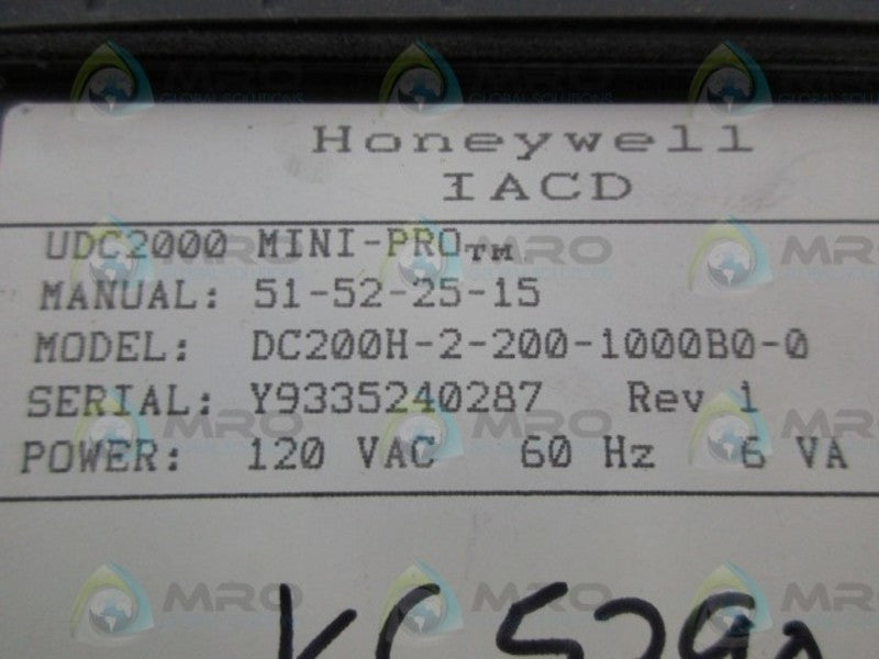HONEYWELL DC200H-2-200-1000B0-0 MINI-PRO TEMPERATURE CONTROLLER NSNP
