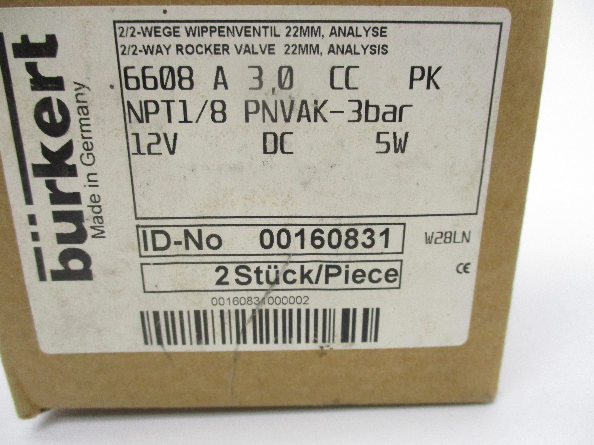 BURKERT 6608-A-3,0-CC-PK 12VDC (PKG OF 2) NSMP
