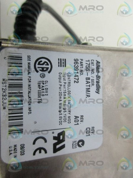 INDUSTRIAL SPARE PART CONTROLLOGIX 1756-BATM SER. A BATTERY MODULE (AS PICTURED) UNMP