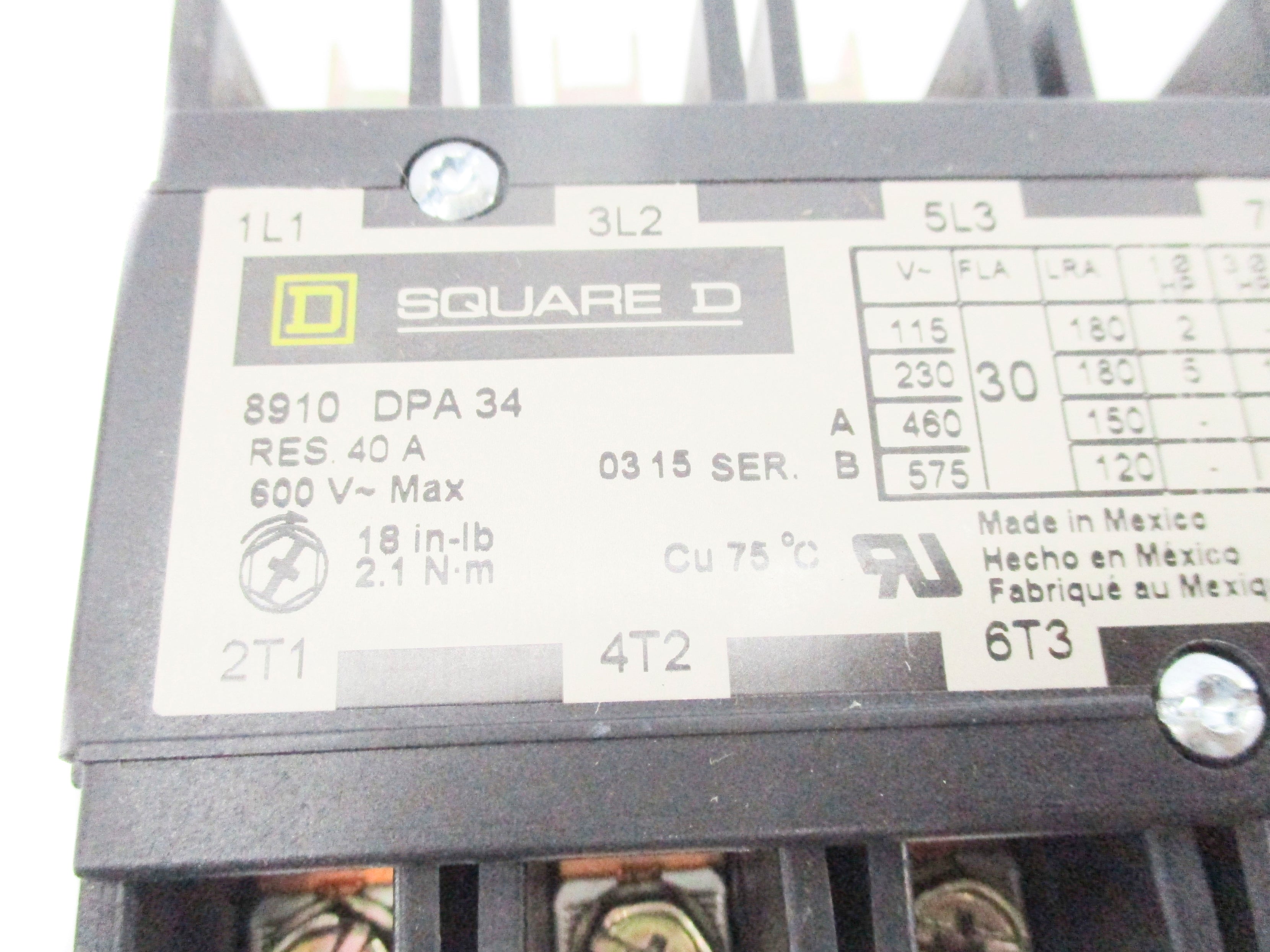 SQUARE D 8910DPA34 SER. B 110/120V 40A NSNP