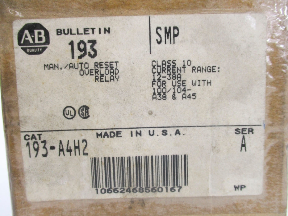 INDUSTRIAL SPARE PART 193-A4H2 SER. A 600V 12-38A(BR/WH) NSMP