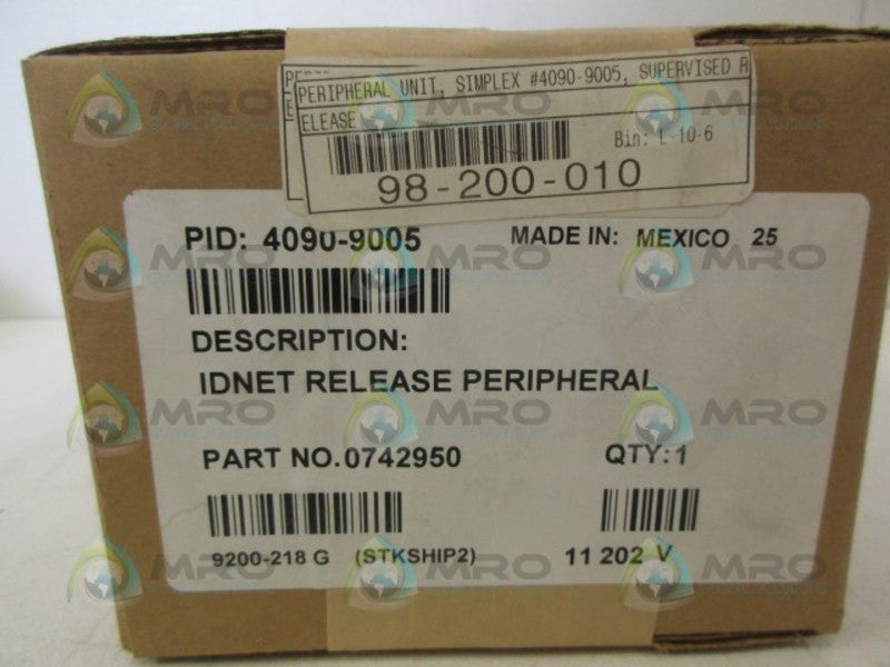 TYCO SIMPLEXGRINNELL 0742950 IDNET RELEASE PERIPHERAL NSFS