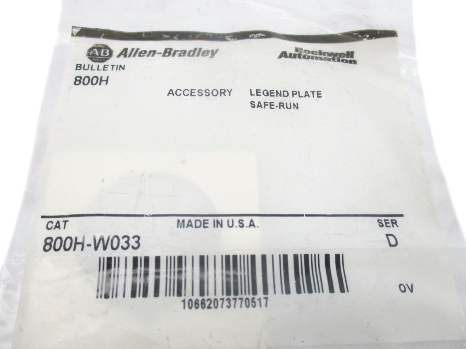 INDUSTRIAL SPARE PART 800H-W033 SER. D NSMP
