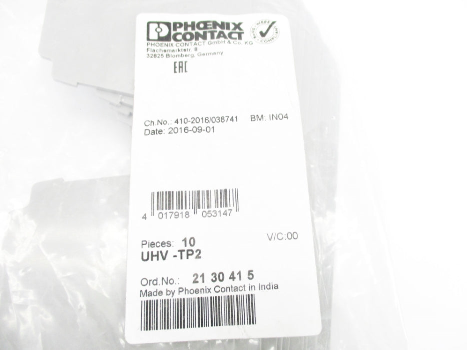 PHOENIX CONTACT UHV-TP2 2130415 (PKG OF 10) NSMP