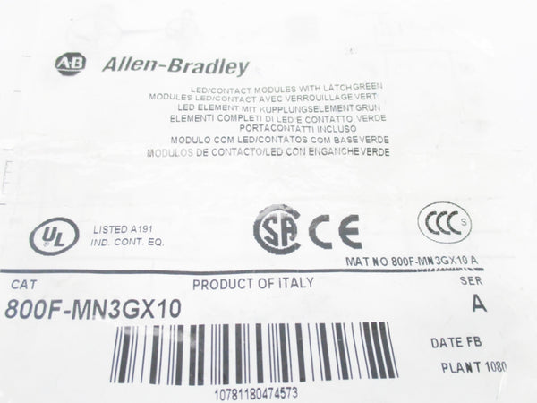ALLEN BRADLEY 800F-MN3GX10 SER. A NSMP
