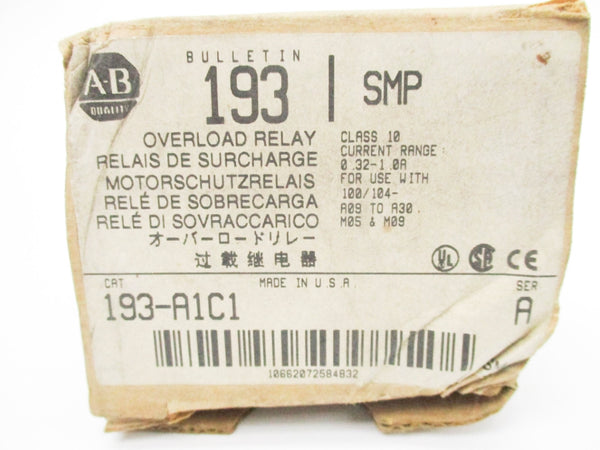 ALLEN BRADLEY 193-A1C1 SER. A 600V 0.32-1.0A (BR/WH) NSMP