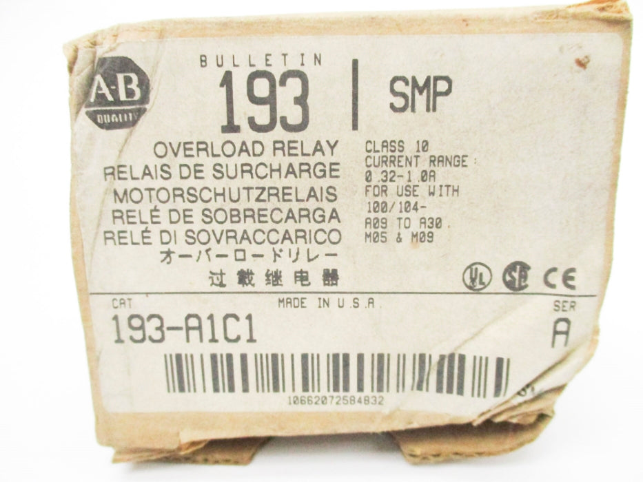 ALLEN BRADLEY 193-A1C1 SER. A 600V 0.32-1.0A (BR/WH) NSMP