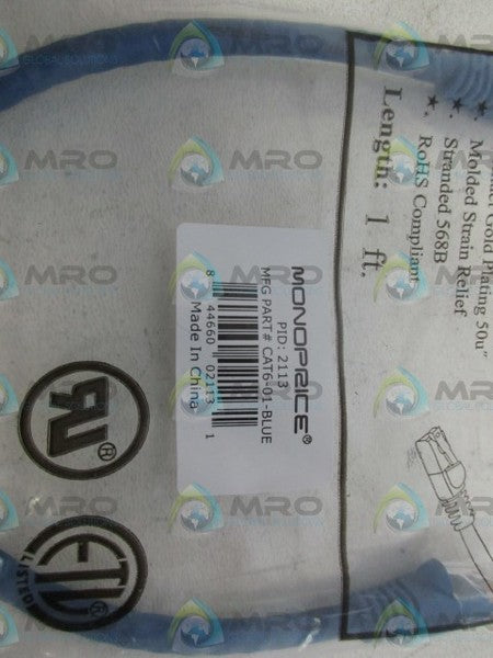 MONOPRICE CAT6-01-BLUE ETHERNET CABLE NSMP
